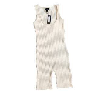 Pretty Little Things Ribbed Cream Short Jumpsuit Size 12